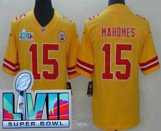 Mens Kansas City Chiefs #15 Patrick Mahomes Limited Yellow Inverted Super Bowl LVII Vapor Jersey->kansas city chiefs->NFL Jersey